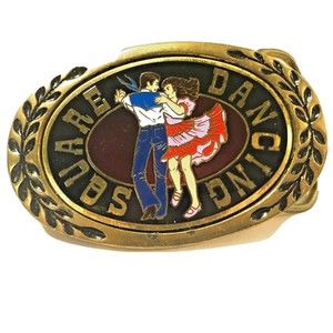 Rodeo Square Dancing Heritage Brass Belt Buckle Western Cowpunk Rockabilly